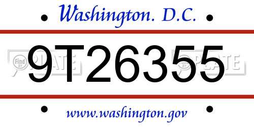 9T26355 District Of Columbia License Plate