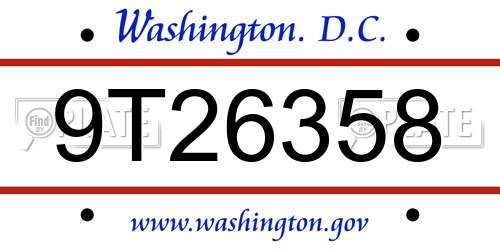 9T26358 District Of Columbia License Plate