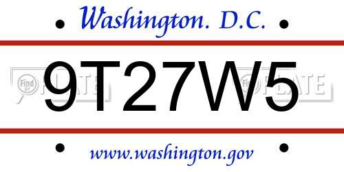 9T27W5 District Of Columbia License Plate
