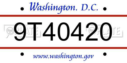 9T40420 District Of Columbia License Plate