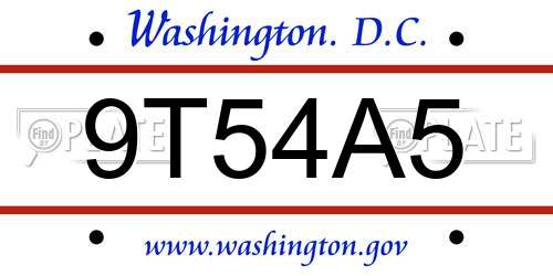 9T54A5 District Of Columbia License Plate