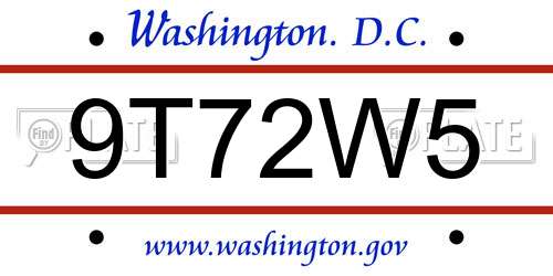 9T72W5 District Of Columbia License Plate