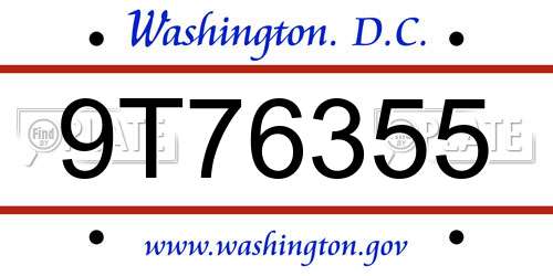 9T76355 District Of Columbia License Plate