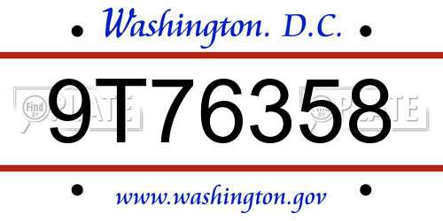 9T76358 District Of Columbia License Plate
