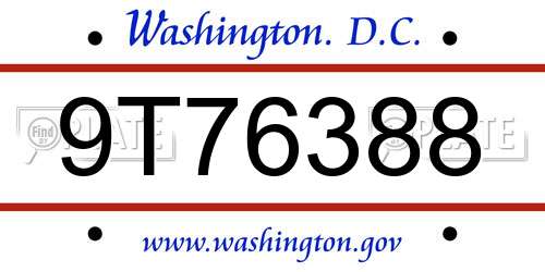 9T76388 District Of Columbia License Plate