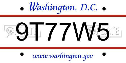 9T77W5 District Of Columbia License Plate