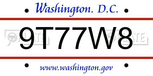 9T77W8 District Of Columbia License Plate