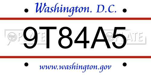 9T84A5 District Of Columbia License Plate