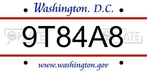 9T84A8 District Of Columbia License Plate