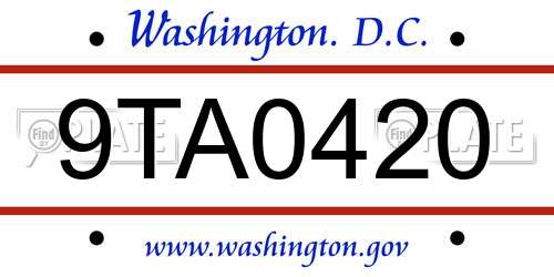 9TA0420 District Of Columbia License Plate