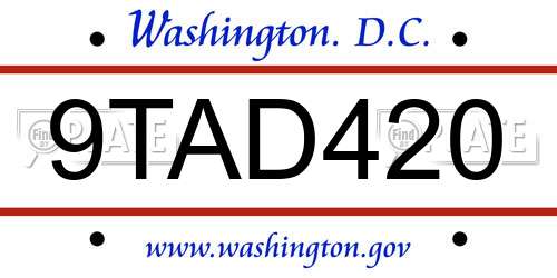 9TAD420 District Of Columbia License Plate