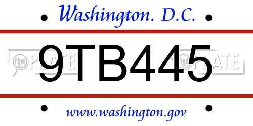 9TB445 District Of Columbia License Plate