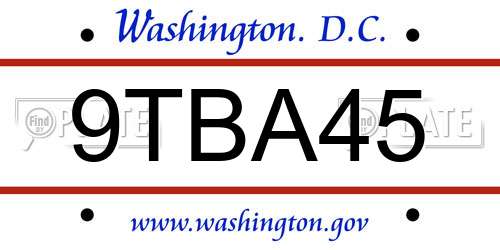 9TBA45 District Of Columbia License Plate