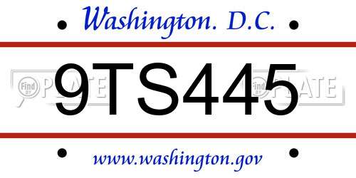 9TS445 District Of Columbia License Plate