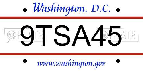 9TSA45 District Of Columbia License Plate