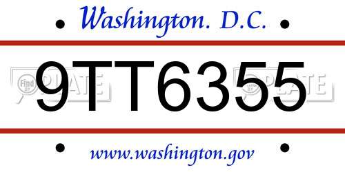 9TT6355 District Of Columbia License Plate