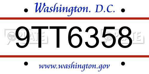 9TT6358 District Of Columbia License Plate
