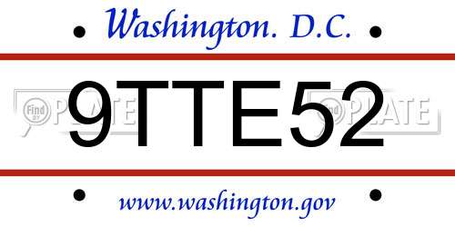 9TTE52 District Of Columbia License Plate