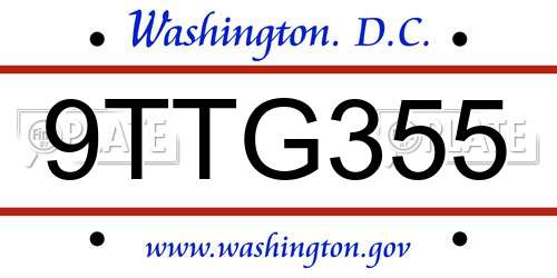 9TTG355 District Of Columbia License Plate
