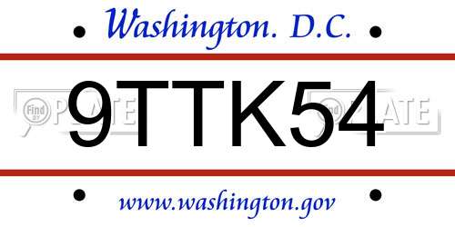9TTK54 District Of Columbia License Plate