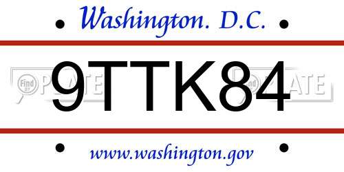 9TTK84 District Of Columbia License Plate