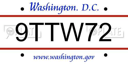 9TTW72 District Of Columbia License Plate