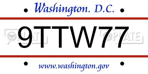 9TTW77 District Of Columbia License Plate