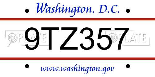 9TZ357 District Of Columbia License Plate