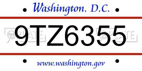 9TZ6355 District Of Columbia License Plate
