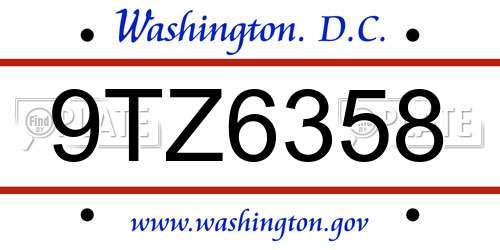 9TZ6358 District Of Columbia License Plate