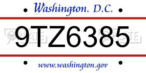 9TZ6385 District Of Columbia License Plate