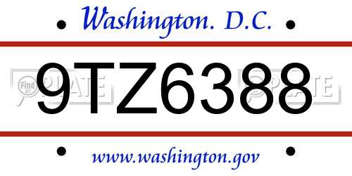 9TZ6388 District Of Columbia License Plate