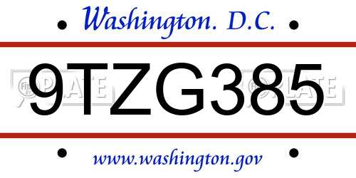 9TZG385 District Of Columbia License Plate