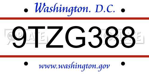 9TZG388 District Of Columbia License Plate