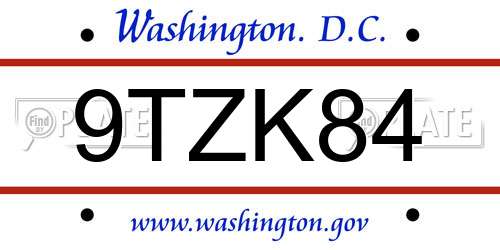 9TZK84 District Of Columbia License Plate