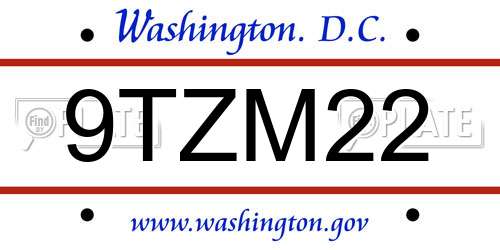 9TZM22 District Of Columbia License Plate