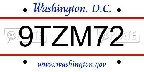 9TZM72 District Of Columbia License Plate