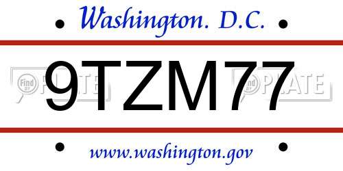 9TZM77 District Of Columbia License Plate