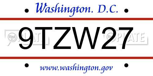 9TZW27 District Of Columbia License Plate