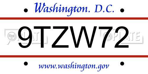 9TZW72 District Of Columbia License Plate