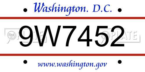 9W7452 District Of Columbia License Plate
