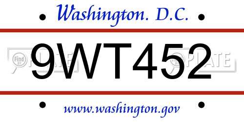 9WT452 District Of Columbia License Plate