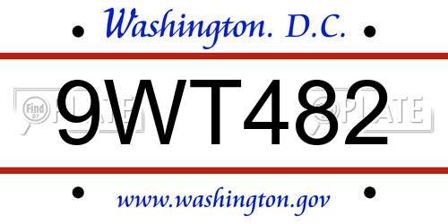 9WT482 District Of Columbia License Plate