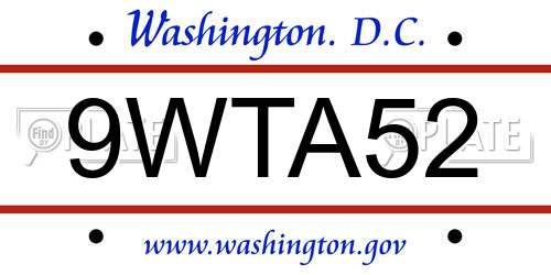 9WTA52 District Of Columbia License Plate