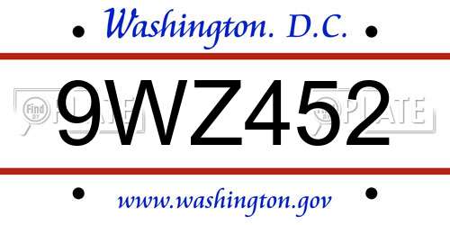 9WZ452 District Of Columbia License Plate
