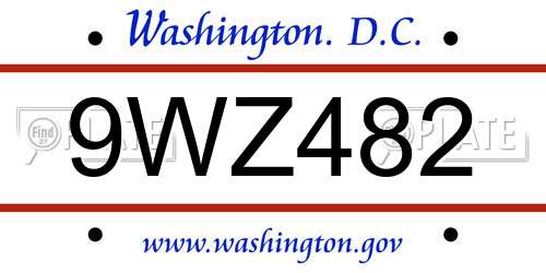 9WZ482 District Of Columbia License Plate