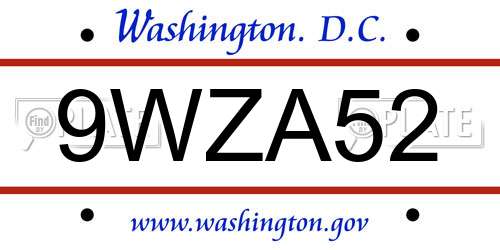 9WZA52 District Of Columbia License Plate