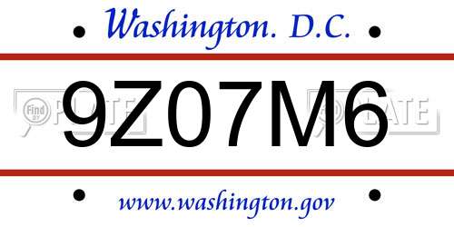 9Z07M6 District Of Columbia License Plate
