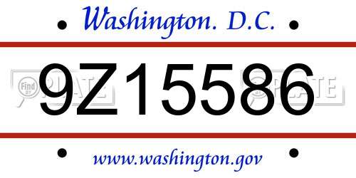 9Z15586 District Of Columbia License Plate