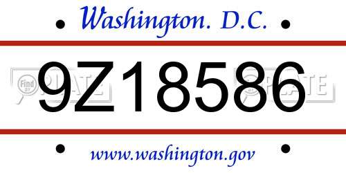 9Z18586 District Of Columbia License Plate